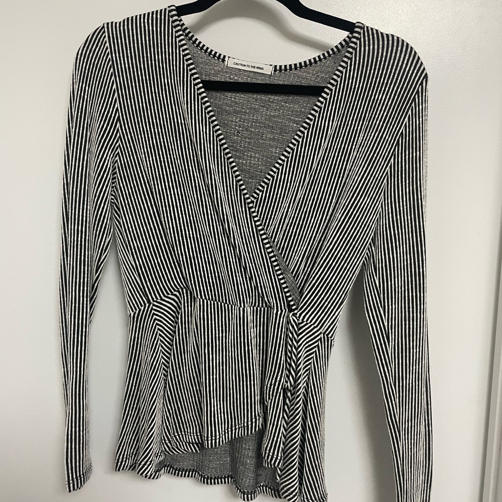 Caution To The Wind Black and White Striped Blouse